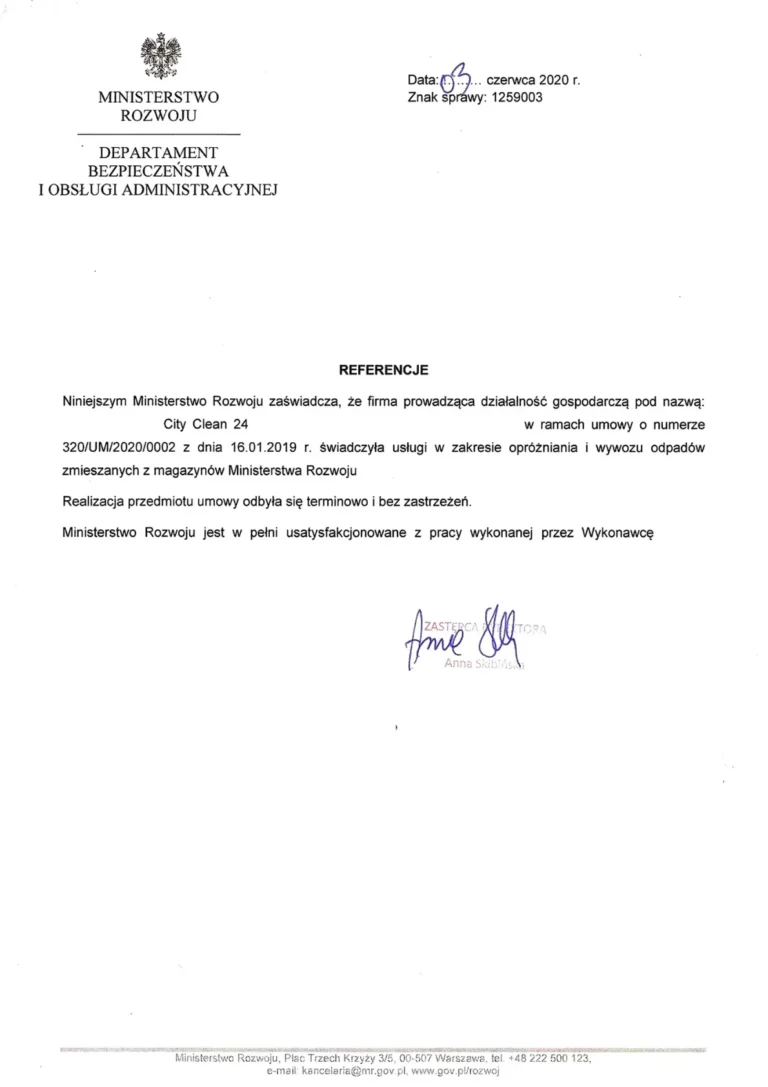 referencje ministerstwo rozwoju