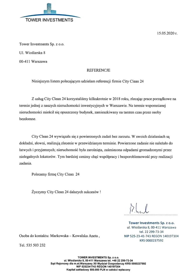 referencje tower investments warszawa
